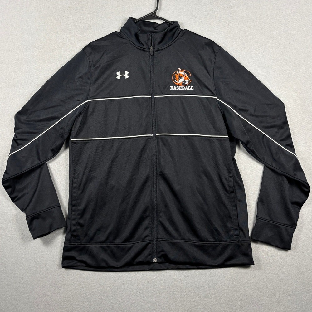 Under Armour Baseball Loose Fit Track Jacket Large Black Zip Up Tiger Logo